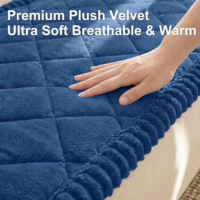 Smiry Fuzzy Couch Cover for Dogs, Non Slip Washable Pet Sofa Cover, Scratch Proof Hair Resistant Plush Sofa Slipcover, Pet Friendly Couch Cushion Protector for Cat, Navy, 27.6" x 59"