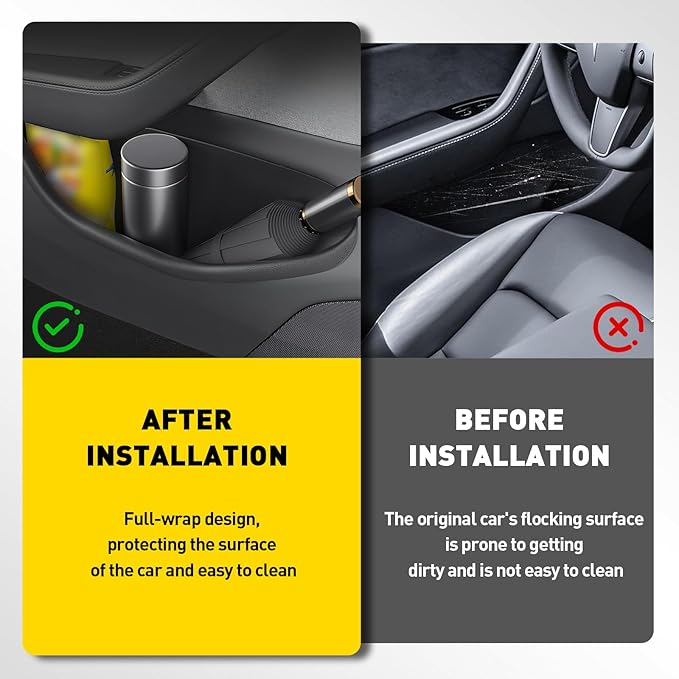 4PCS Door Side Organizer Compatible with Tesla Model Y Juniper 2025 2026 Accessories, Front & Rear Door Pocket Storage Box Tray Full-Cover Anti-Slip TPE Door Pocket Liner Black