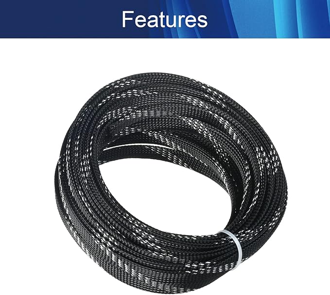 Aicosineg 32.81ft PET Flexible Braided Cable Sleeve 0.44inch Width Wire Loom Sleeving and Organizer Flexible Wire Mesh Sleeve Wrap Protector for TV Audio PC Cords from Pets Chewing Black and Silver