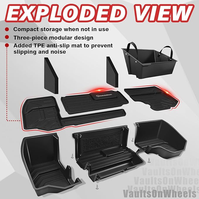VaultsOnWheels Under Seat Storage Box Fit for 2019-2026 Chevy Silverado 1500/2500/3500HD (Not for Rear Kicker Subwoofer), Console Organizer Truck Tool Box Detachable Underseat Organizer w/TPE Mats
