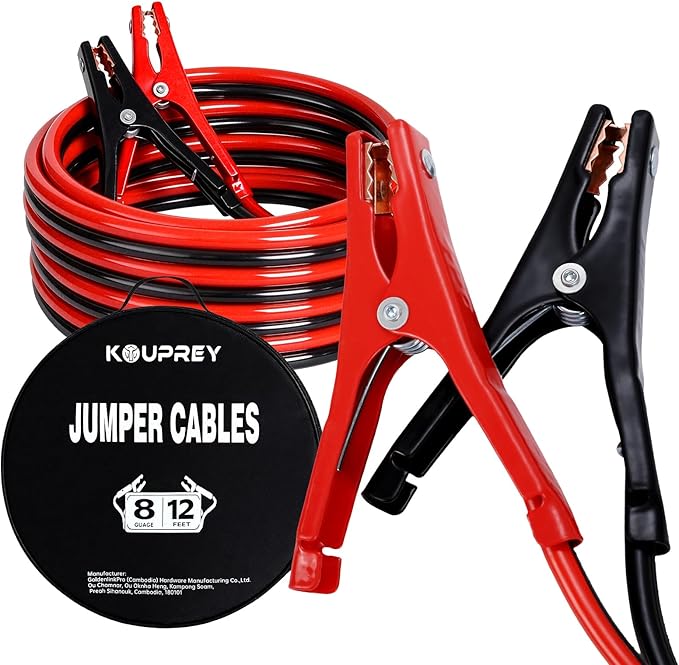 12FT 8 Gauge Jumper Cables for Car, SUV and Trucks Battery, Heavy Duty Automotive Booster Cables for Jump Starting Dead or Weak Batteries with Carry Bag