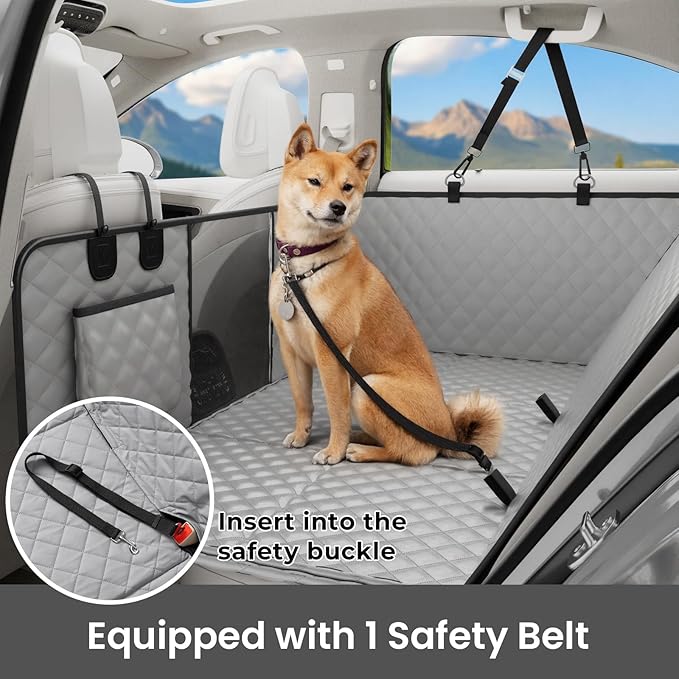 Dog Car Seat Cover for Back Seat, Waterproof Leather Fabric Back Seat Extender for dogs 52.4 * 24.4in, Foldable in The Car, Hard Panels Bottom Support to 330 lbs, for Cars/Mid-Size SUV/Small Truck