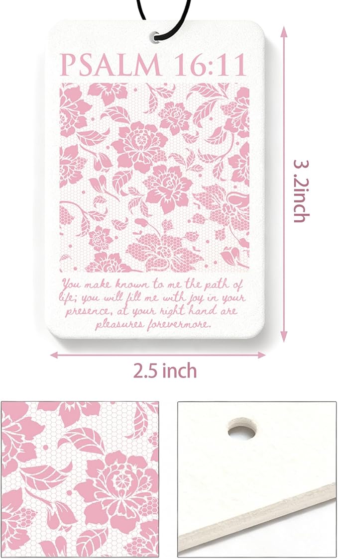 Christian Car Air Freshener Pink Cute Girly Inspirational Coquette 5Pcs Jesus Bible Verses Bow Accessories Car Interior Hanging Scents Mirror Decor Gifts for Women Girls