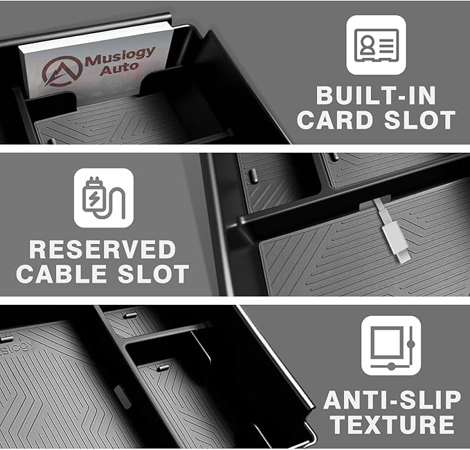 Muslogy Center Console Organizer & Hidden Storage Box Compatible with 2025 2026 Toyota 4Runner Accessories Armrest Privacy Console Divider Storage Box Card Slot Tray Divider Organizer ABS Material
