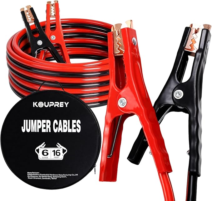 6 Gauge Jumper Cables 12 FT, Booster Cable for Car, SUV and Trucks Battery, Heavy Duty Automotive Booster Cables for Jump Starting Dead or Weak Batteries with Carry Bag