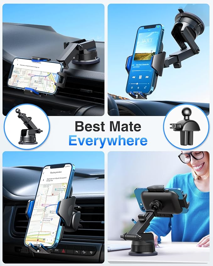 VANMASS [Pro Version] Universal Car Phone Mount [Super Suction Cup] Dashboard Phone Holder, Handsfree Windshield Dash Vent Phone Holder Car, Compatible for iPhone 17 16 15 14 Samsung LG & Truck,Blue