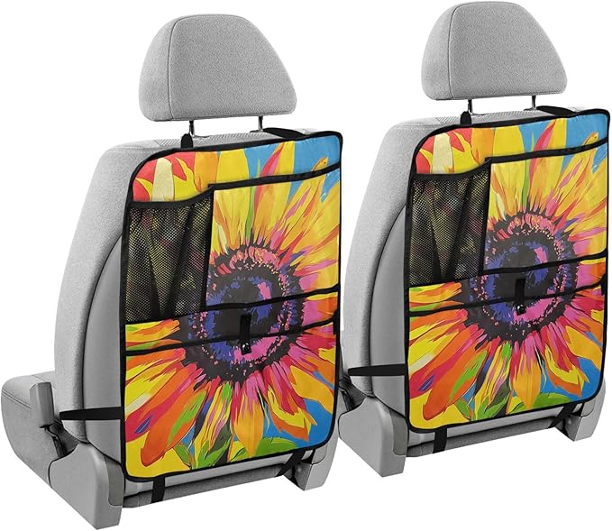 Pop Art Sunflower 1 Pack Backseat Car Organizer with Storage Pockets Seat Back Organizers for Kids Kick Mats Backseat Protector Automotive