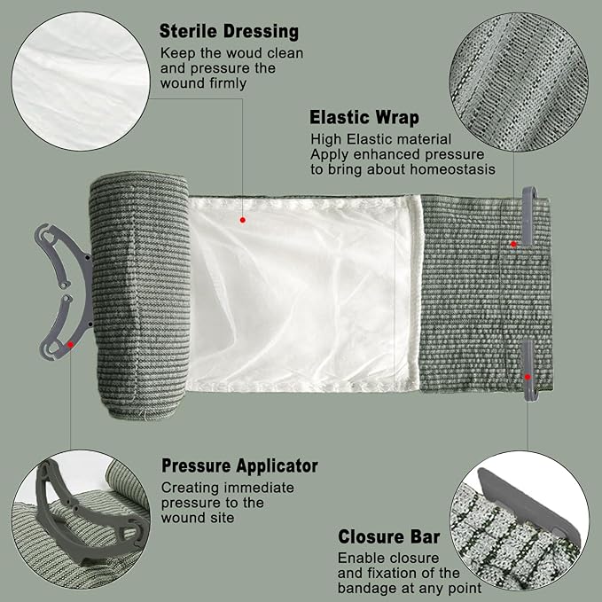 Israeli Emergency Bandage, 6" 2Pack Compression Bandage, Trauma Wound Dressing, Sterile Vacuum Sealed Packaging for Bleeding Control, Medical Trauma Kit, Combat Tactical First Aid IFAK Supplies