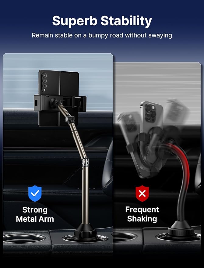 JSAUX Cup Holder Universal Mount for Foldable Phone, Car Truck Cradle Compatible With iPad Mini, Samsung Galaxy Z Fold 6/5/4, Pixel 9 Pro, Xiaomi Mix Fold 4/3/2