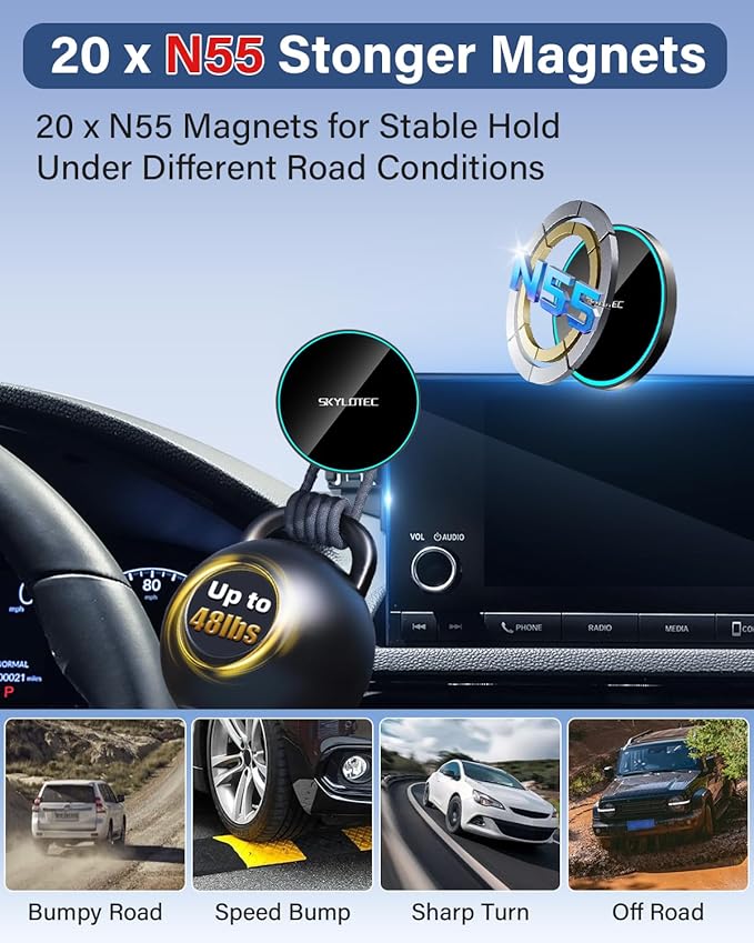 SKYLOTEC Phone Holder for BMW 5 Series M5 2017-2020 Accessories 10.25-Inch Screen Fixed Clip, Car Magnetic Phone Mount Compatible with MagSafe, Strong Magnets 15W Wireless Charger Cell Phone Holder