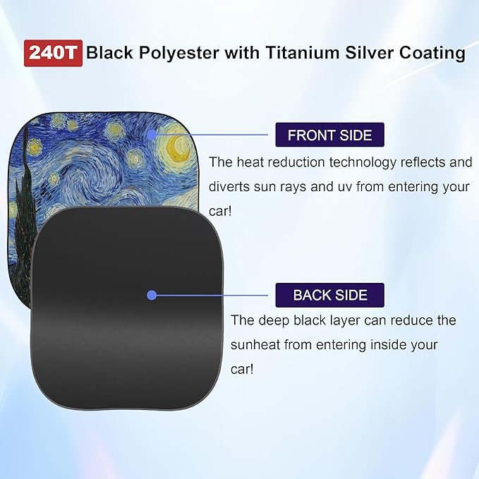 Gven Windshield Sun Shade for Car 2-Piece Foldable Sunshade for Front Windows, Blocks UV Rays, Automotive Interior Sun Protection Car Summer Accessories（Starry Night,S）