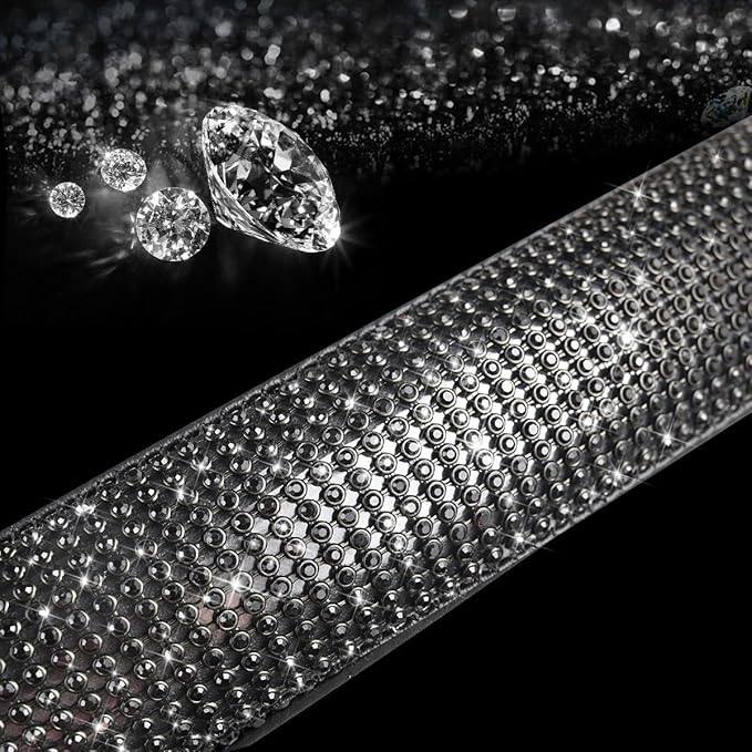 New Diamond Leather Steering Wheel Cover with Bling Bling Crystal Rhinestones, Universal Fit 15 Inch Car Wheel Protector for Women Girls,Black Diamond