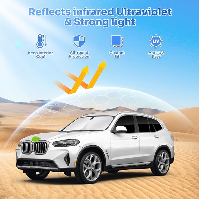 Canvcle Sunshades for 2018-2024 BMW X3 Accessories Windshield Sun Shade Side Rear Window Shade Cover Sun Visor Shield Privacy Protection for Camping Keep Vehicle Cool Black 10PCS