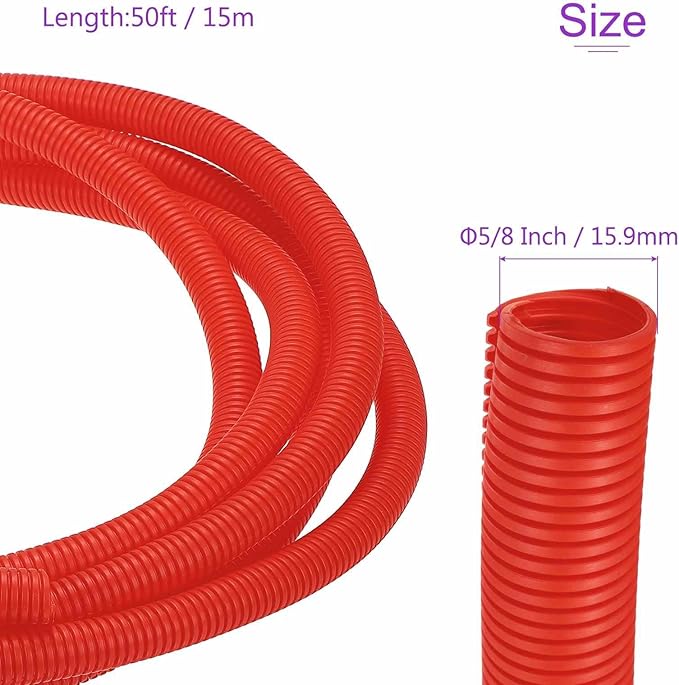 DMiotech 50ft Wire Loom Split Tubing 5/8 Inch(15.9mm) ID, Cord Protectors from Pet Flexible Conduit Cable Management for Office Home Garden, Red
