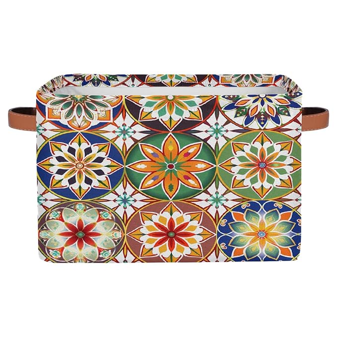 Mandala Flowers Storage Baskets for Organizing, Fabric Collapsible Storage Bins Box Ethnic Boho Decorative Toy Organizer Baskets for Closet Shelves Gift Basket 1 Pc