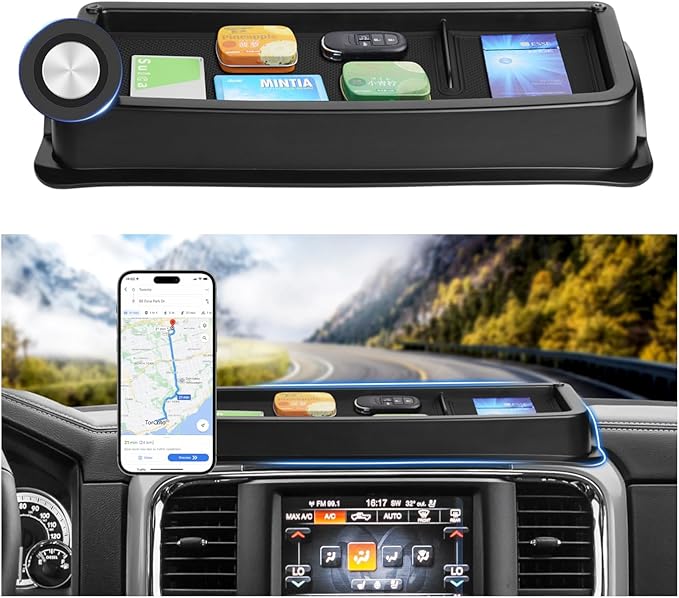 Autorder Magnetic Phone Mount for 2013-2018 Dodge RAM 1500/2500/3500 & 2019+ Classic Accessories - Dash Organizer & Cell Phone Holder for Ram Truck - Hands Free 360° Rotation - ABS Material