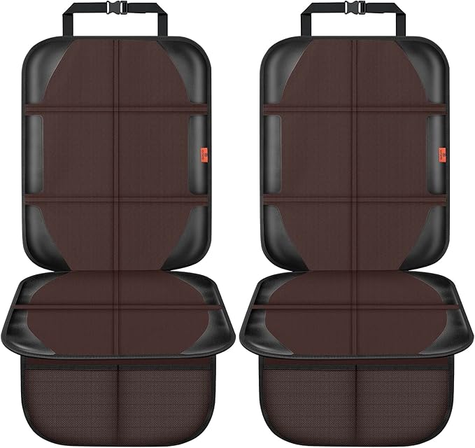 XHYANG Car Seat Protector,2 Pack Automotive Seat Protectors Baby Carseat Pad Waterproof & Durable 600D Fabric for Child Baby Car Seat Mat Vehicle Pet Cover 2 Storage Pockets (Brown)