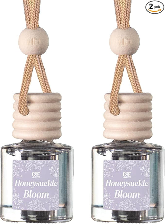 C&E Craft Co Hanging Car Air Freshener Diffuser 2 Pack, Long Lasting Fragrance Oil Car Freshener, Glass Bottle Auto Air Freshener, Made in USA (Honeysuckle Bloom)