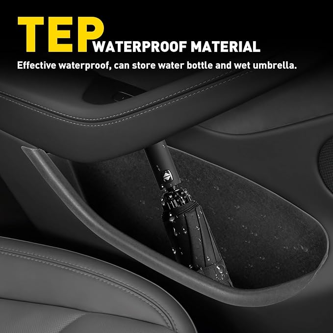 4PCS Door Side Organizer Compatible with Tesla Model Y Juniper 2025 2026 Accessories, Front & Rear Door Pocket Storage Box Tray Full-Cover Anti-Slip TPE Door Pocket Liner Black
