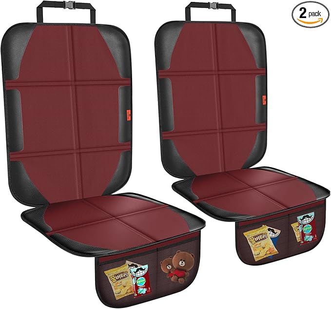 XHYANG Car Seat Protector,2 Pack Automotive Seat Protectors Baby Carseat Pad Waterproof Durable 600D Fabric for Child Baby Car Seat Mat Vehicle Pet Cover 2 Storage Pockets (Wine Red)