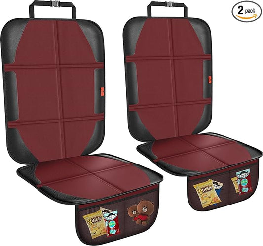XHYANG Car Seat Protector,2 Pack Automotive Seat Protectors Baby Carseat Pad Waterproof Durable 600D Fabric for Child Baby Car Seat Mat Vehicle Pet Cover 2 Storage Pockets (Wine Red)