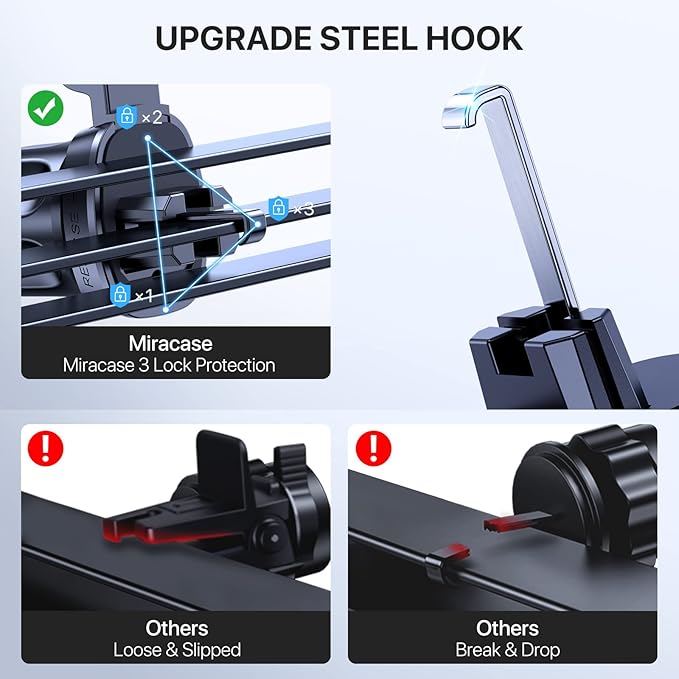 Miracase Upgraded Wider Clamp Phone Holders for Your Car, Metal Hook Air Vent Car Mount [Thick Cases Friendly] Automobile Hands Free Compatible with iPhone 17/16/15/14/13 Series All Smartphone