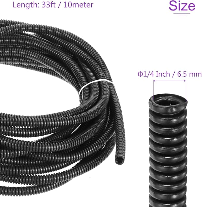 DMiotech 33ft Wire Loom Split Tubing 1/4 Inch(6.5 Mm) ID, Cord Protectors from Pet Flexible Conduit Cable Management for Office, Home, Garden, Black