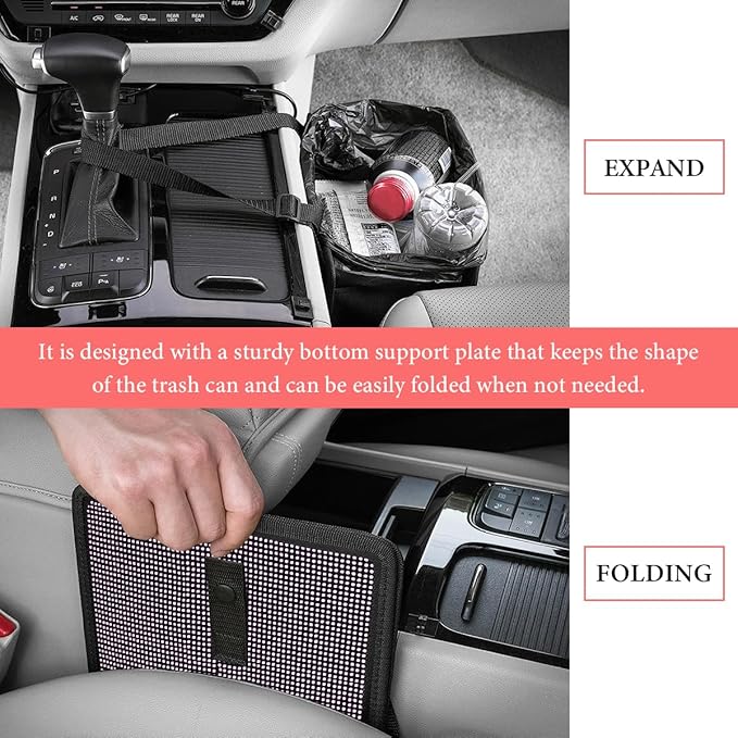 Car Foldable Trash Can, Bling Rhinestone Oxford Garbage Container Hanging Waterproof Organizer, Mini Crystal Dustbin Waste Basket Leakproof Trash Bin for Car Office Kitchen (Light Pink)