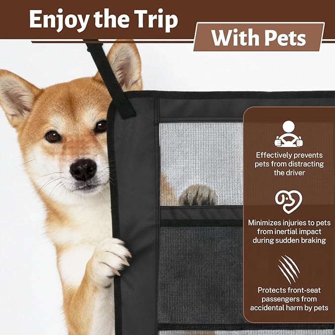 Dog Barrier for SUV, Car Net for Dogs with Adjusting Rope and Hook, Sturdy Mesh Backseat Car Divider for Small and Medium-Sized Dogs (Black)