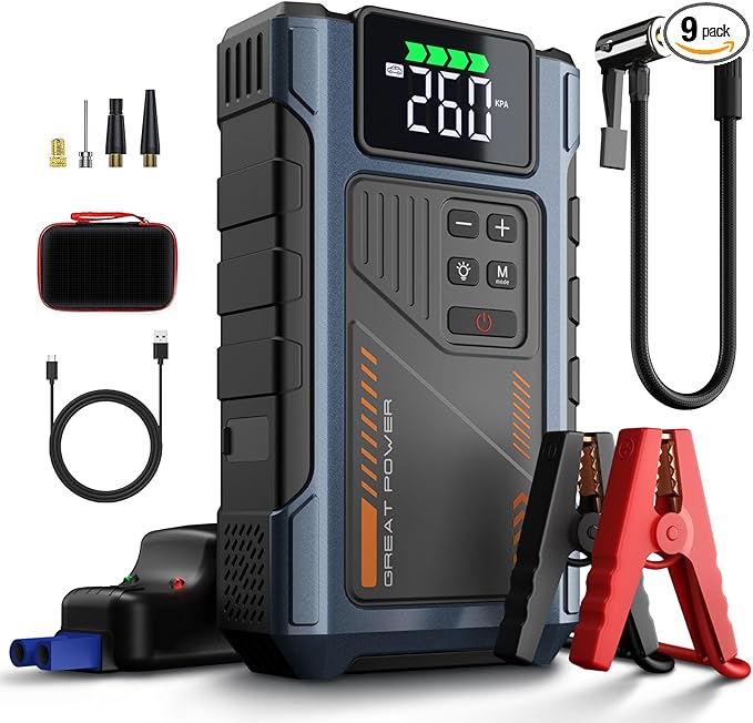 Car Battery Charger Jump Starter with Air Compressor, 4500A Jumper Box for Car Battery Portable Booster Jump Pack, 12V Jumpstart Combo 150PSI Tire Inflator Air Pump(Up to 8.5L Gas/7.0L Diesel)