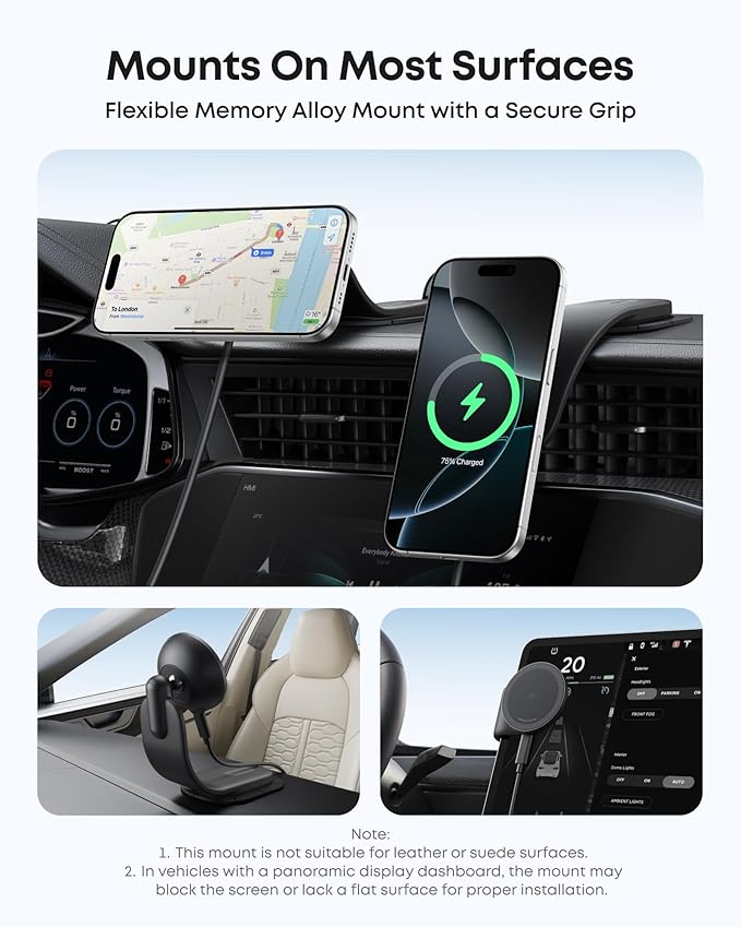 Anker Nano Magnetic Wireless Car Charger, 360° Adjustable Mount Car Charger with Detachable Pad, 15W Qi2 Certified with Alloy Bracket, Fast Charging for iPhone 17/16/15/14/13 Series (Adapter Included)
