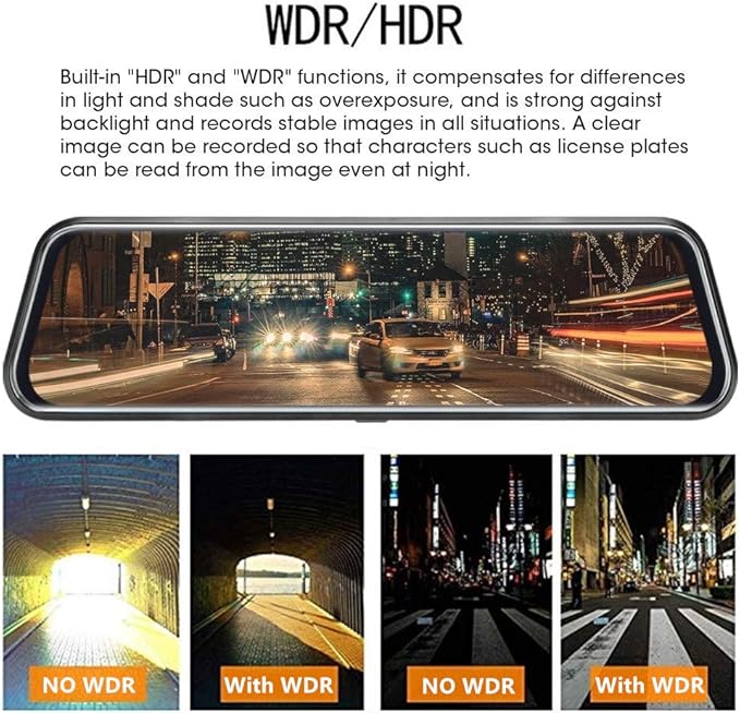 Upgraded 10'' Rear View Mirror Camera Mirror Dash Cam Front and Rear 1080P Backup Camera Full Touch Screen w Loop Recording, G-Sensor Night Vision 170° Wide Angle