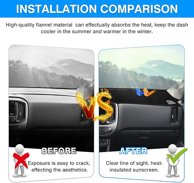 Autorder Dashboard Cover Mat for 2015-2020 2021 2022 Chevrolet Chevy Colorado Accessories Dash Cover Flannel Dash Mat Sunshade Glare UV Rays Protector