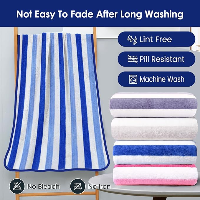JML Bath Towels Set, Large Microfiber Bath Towel for Body, 2 Pack, 30" x 60", Oversized, Soft, Super Absorbent,Fast Drying, Perfect for Shower, Sauna, Gym, Sports, Fitness, Yoga, Cabana Stripe Blue