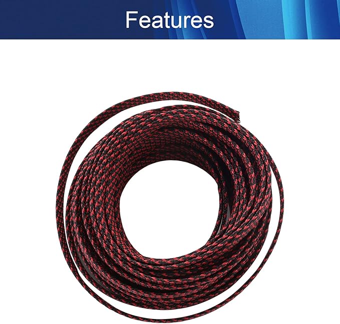 Aicosineg Cable Sleeve Braided Sleeving PET Wire Loom Tubing Cable 32.81ft-2/5inches Wrap Protector for HiFi Audio and Video Headphone Cable Protect Wires from Chewing of Pets Black and Red