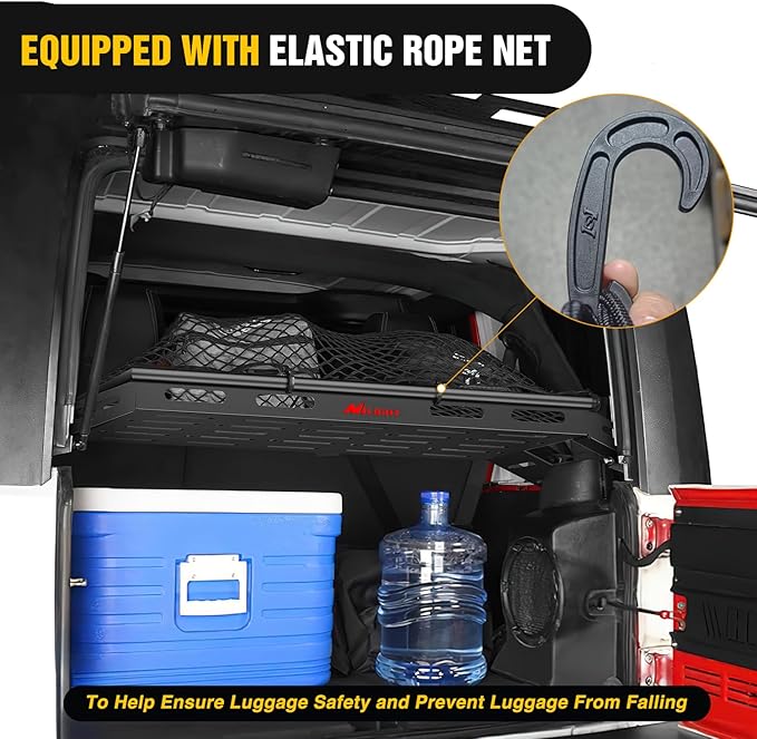 Nilight Interior Storage Rear Trunk Cargo Rack Basket Tray Interior Storage Luggage Carrier for 2007-2025 Wrangler JK JKU & JL JLU Unlimited 4-Door Hardtops
