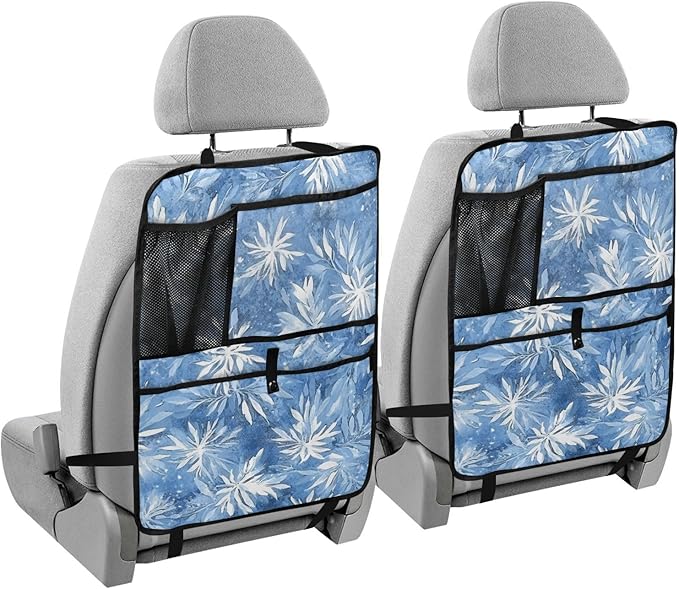 Blue Snowflake 2 Pack Backseat Car Organizer with Storage Pockets Seat Back Organizers for Kids Kick Mats Backseat Protector Automotive