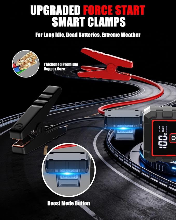 Jump Starter, 5000A Car Battery Jumper Starter Portable, Jump Box Battery Booster with 3 Modes Flashlight, Jumper Cables with Gloves