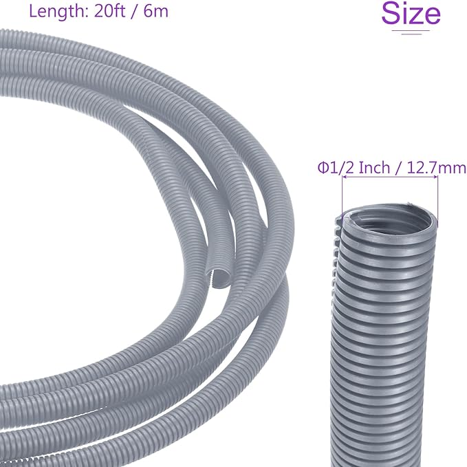 DMiotech 20ft Wire Loom Split Tubing 1/2 Inch(12.7mm) ID, Cord Protectors from Pet Flexible Conduit Cable Management for Office Home Garden, Gray