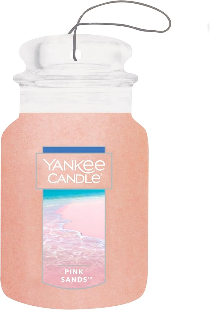 Yankee Candle Classic Paper Car Jar Air Freshener, Hanging Car Freshener, Long Lasting Car Fragrance, Pink Sands (Pack of 12)