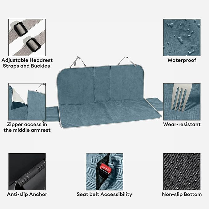 FUNNY FUZZY Dog Car Seat Cover for Front Seat, Dog Seat Cove Waterproof, Scratchproof Non-Slip Car Seat Protector, Universal Fit Most Cars, SUVs, Trucks, Blue