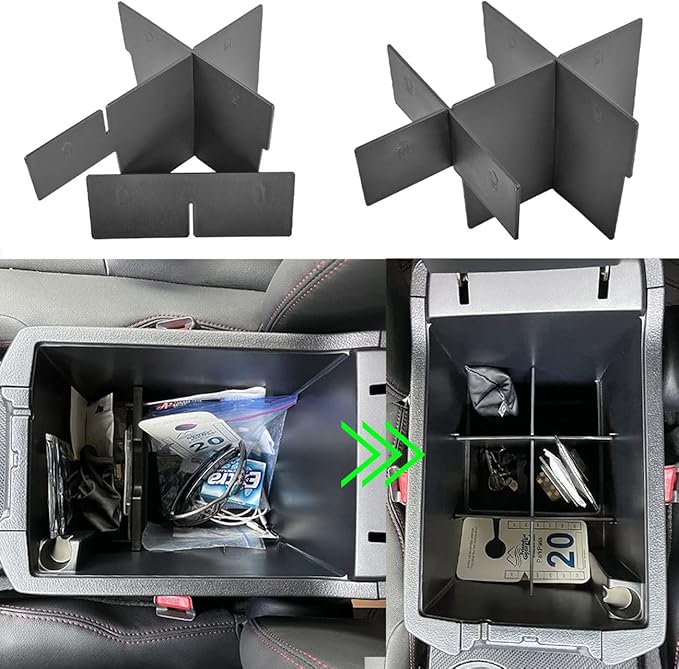TACOBRO Center Console Organizer Dividers Compatible with 4Runner 2010-2019 2020 2021 2022 2023 2024 Accessories, Armrest Storage Box Compartment Insert ABS Materials, Black