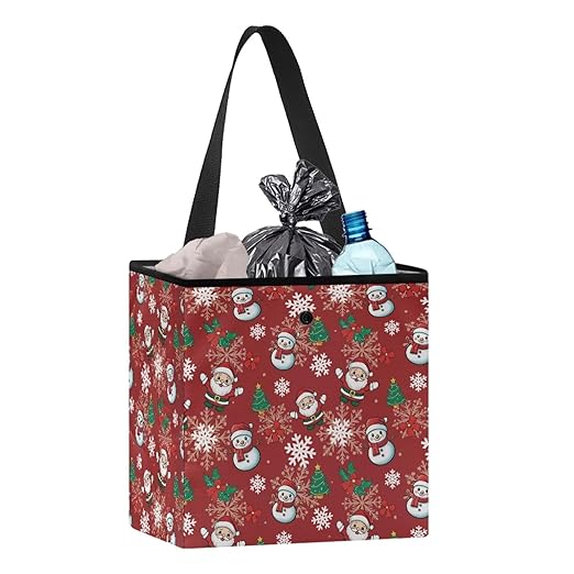 Snowman Snowflake Pattern Garbage Bag and Water Resistant Trash Can for Car, Leakproof Trash Can for SUV Truck Christmas Car Accessories(Red)