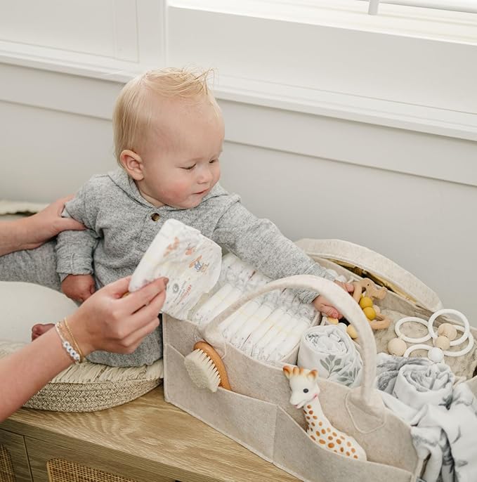 PUTSKA Baby Diaper Caddy Organizer - Nursery Storage Basket for Diaper Station, Baby Basket Shower List and Registry Gift Must-Haves, Newborn Essentials, Nursery Decor for Boy or Girl - Mocha, Regular