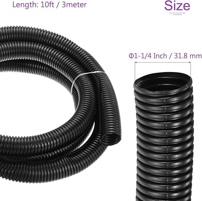 DMiotech 10ft Wire Loom Split Tubing 1 1/4 Inch(31.8 Mm) ID, Cord Protectors from Pet Flexible Conduit Cable Management for Office, Home, Garden, Black