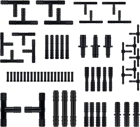 64PCS Vacuum Line Connectors Kit,Heat Resistant 240℃ (460℉) Vacuum Hose Connector Assortment for Tightly Connecting Vacuum Lines,Silicone Vacuum Hose,Multiple Size Vacuum Tube Fittings (64PCS)