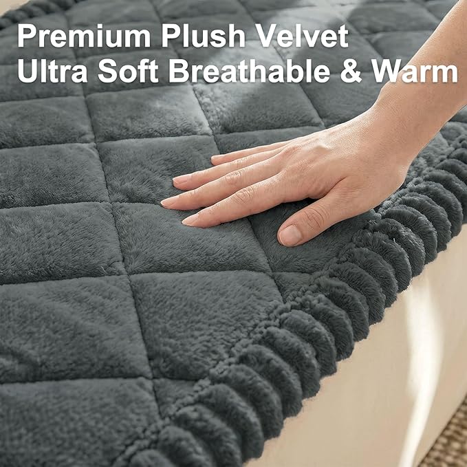 Smiry Fuzzy Couch Cover for Dogs, Non Slip Washable Pet Sofa Cover, Scratch Proof Hair Resistant Plush Sofa Slipcover, Pet Friendly Couch Cushion Protector for Cat, Dark Grey, 27.6" x 82.7"