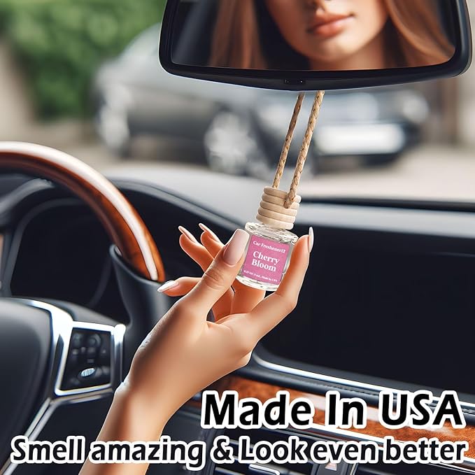 Car Air Freshener Hanging, Cherry Bloom Fragrance Oil Air Diffuser for Car, Long Lasting Car Air Fresheners, Made in USA (2 Pack)