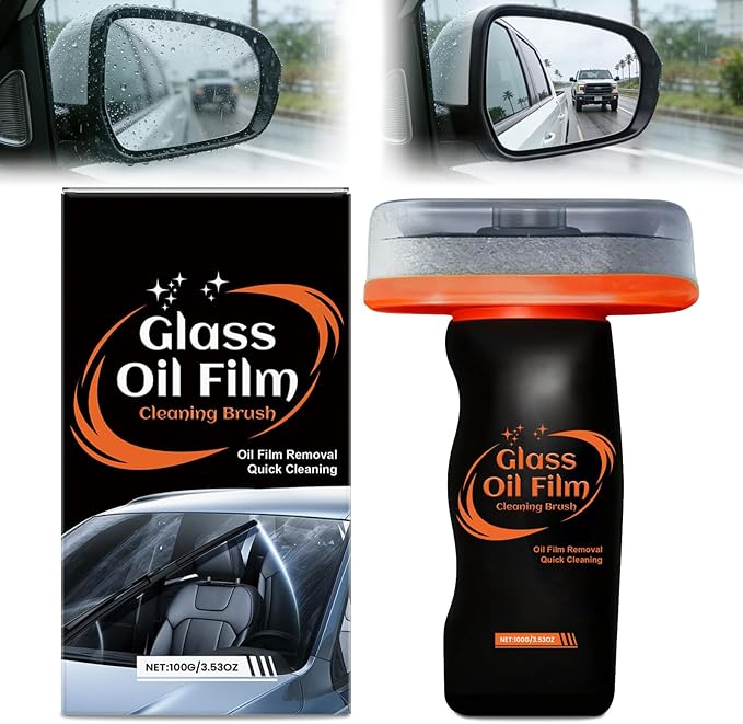 Glass Oil Film Remover for Car, Hand-Held Glass Emulsion Cleaner, Glass Cleaner Automotive Oil Film Cleaning Brush for Car Windows, Windshield and Mirrors, Improve Driving Visibility