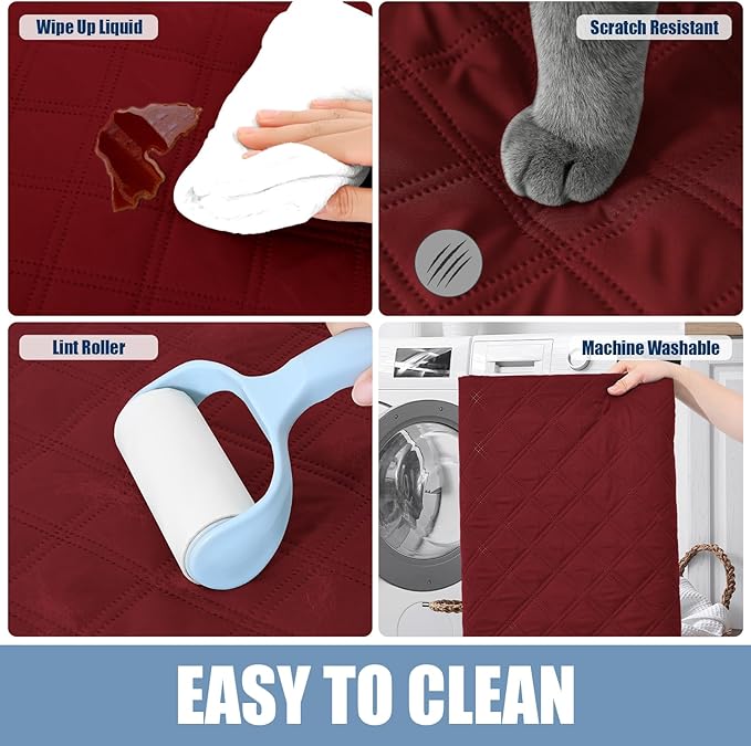 Smiry Waterproof Dog Bed Cover Pet Blanket, Soft Washable Dog Blanket for Furniture Bed Couch Sofa Reversible, Checkered (68"x82", Wine Red/Wine Red)